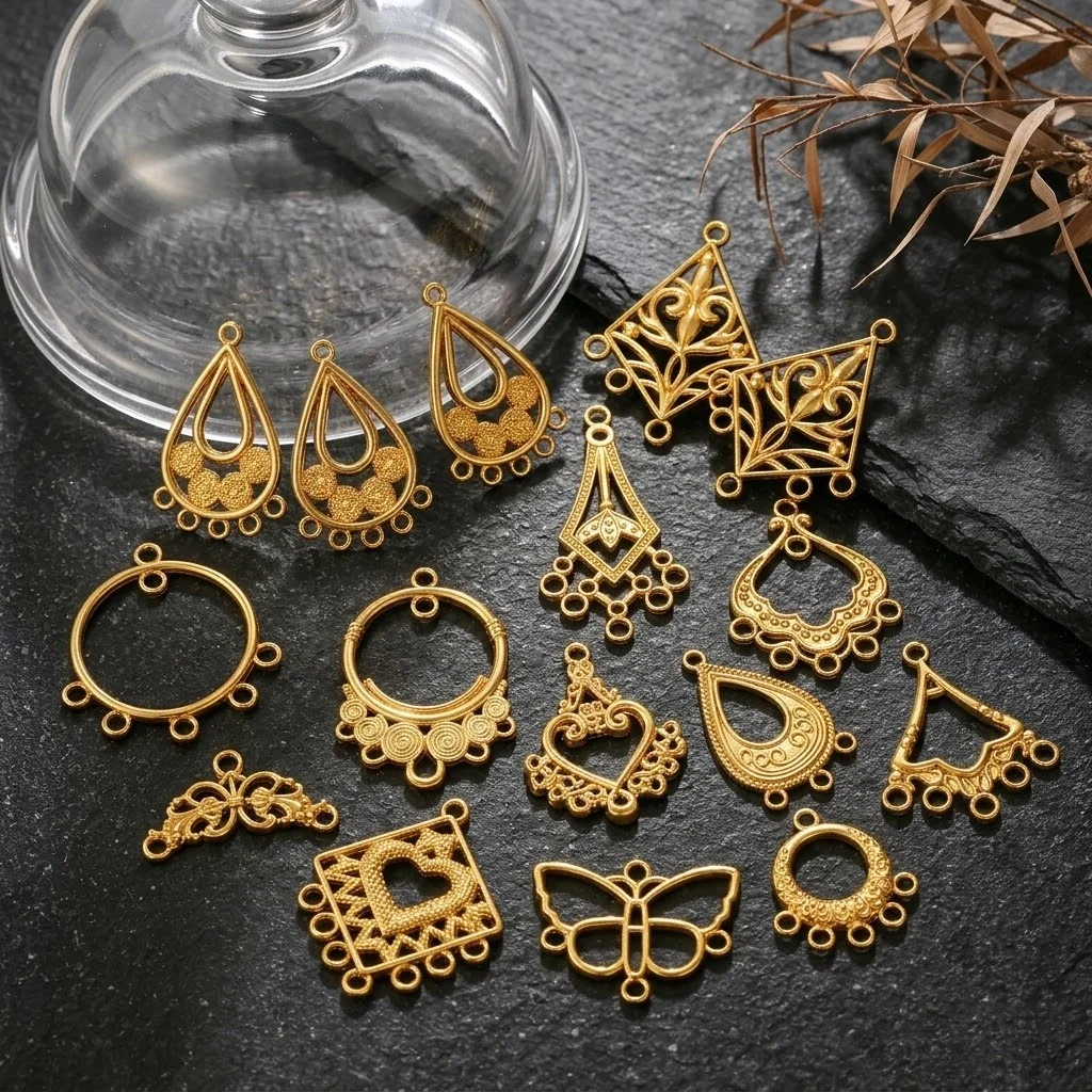 2pcs Stainless Steel Porous Fan Waterdrop Round Multi-layered Fringe Pendant Base Women DIY Ethnic Earrings Jewelry Making Craft