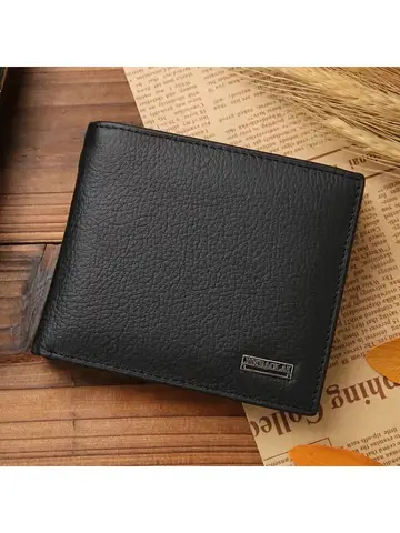 Genuine Leather Mens Wallet Premium Product Real Cowhide Wallets For Man Short Black Wallet Portefeuille Homme Short Purses