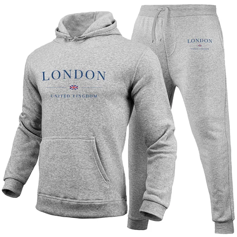 Men\'s Luxury Hoodie Set London Print Sweatshirt Sweatpant for Male Hoody Jogging Trousers Suit Casual Streetwear 2 Pcs Tracksuit