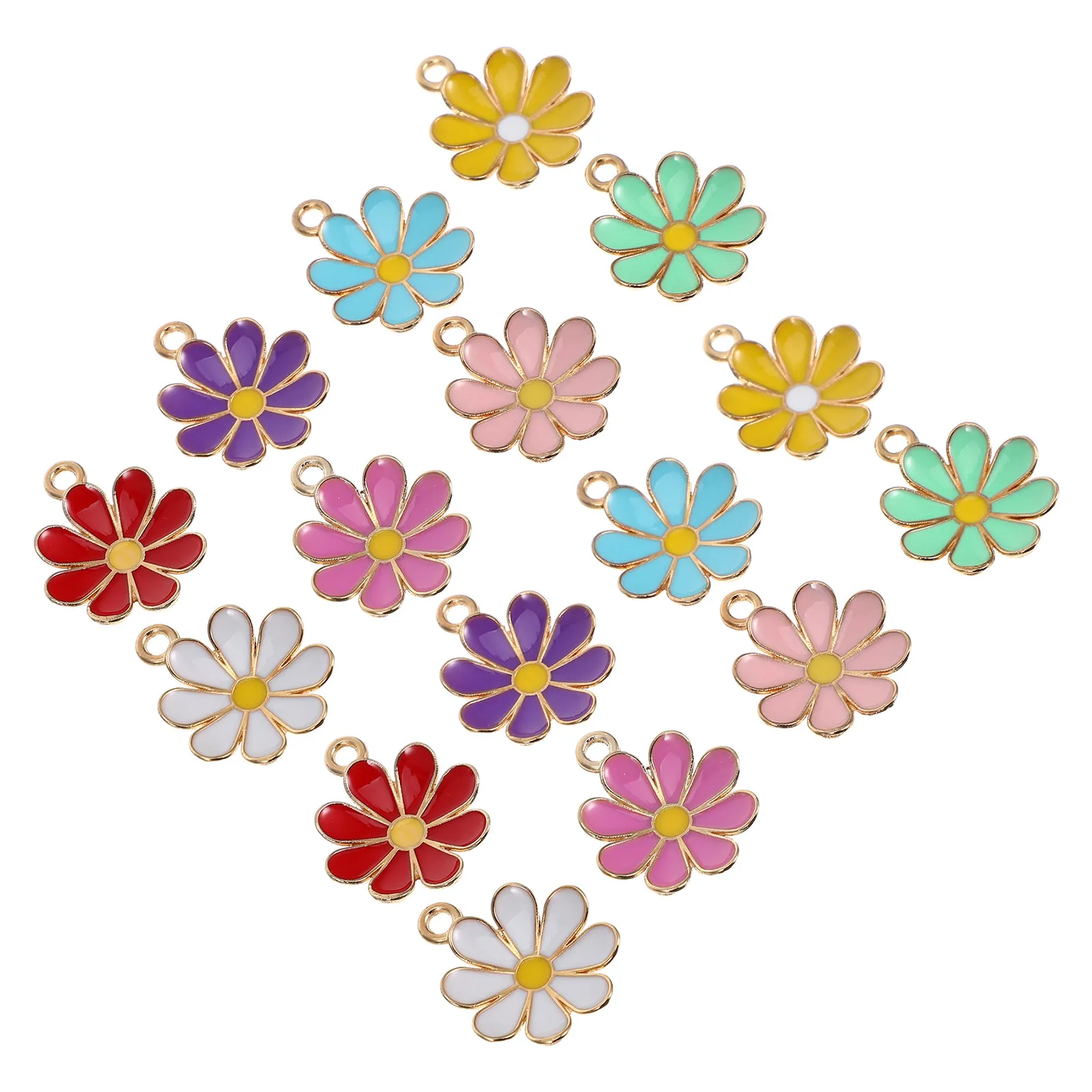 

30 шт. миниатюрных подвесок-ромашек из сплава, разноцветные цветочные шармы для изготовления украшений своими руками: браслетов, ожерелий, серег, аксессуаров