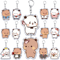 Bubu Dudu Rose Love Keychains Couple Bear Panda Acrylic Keyrings for Accessories Bag Pendant Key Chain Jewelry Fans Lovers Gifts
