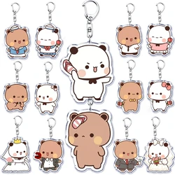 Bubu Dudu Rose Love Keychains Couple Bear Panda Acrylic Keyrings for Accessories Bag Pendant Key Chain Jewelry Fans Lovers Gifts