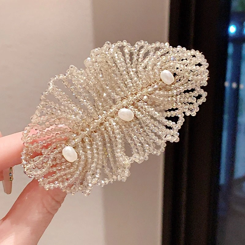 Beaded Crystal Hairpin Korean Heavy Industry Handmade Side Clip Women's High-end Headwear