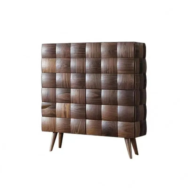 Modern Solid Wood Walnut Side Cabinet High Storage Unit Artistic  Style Furniture