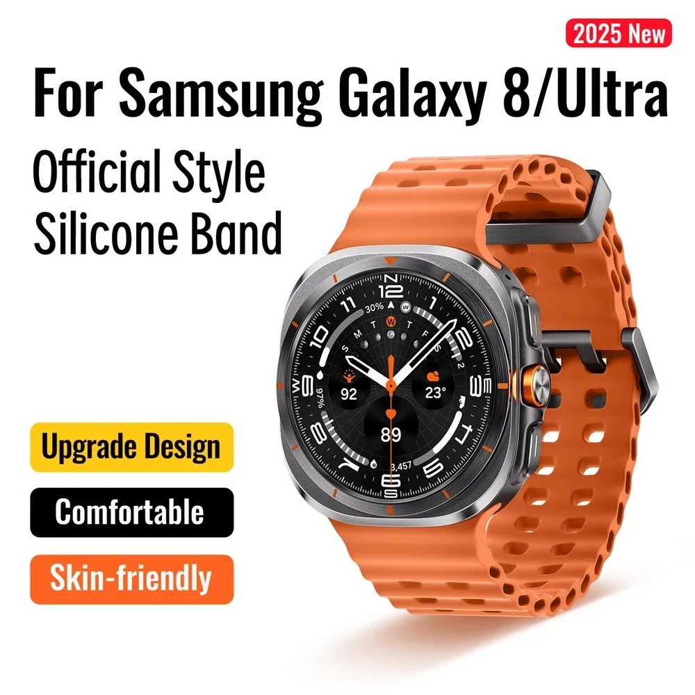 Official Style Silicone Strap for Samsung Galaxy Watch 8 Ultra(2025) 47mm 8 Classic Watchband No Gap Sport Breathable Ocean Band
