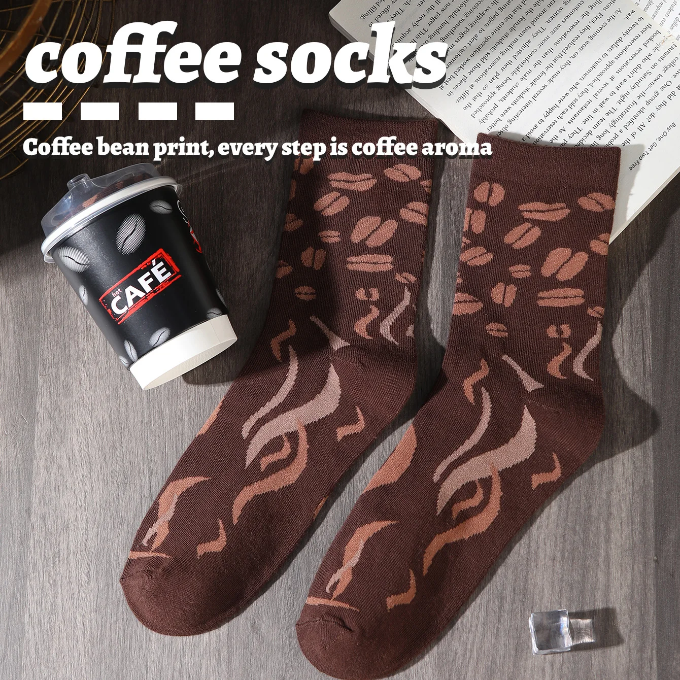 1 pair of unisex mid-calf socks in a novel and interesting coffee-themed gift box, creative socks with a fashionable and trendy style, comfortable and breathable, suitable for parties, casual wear, Valentine's Day, Hal