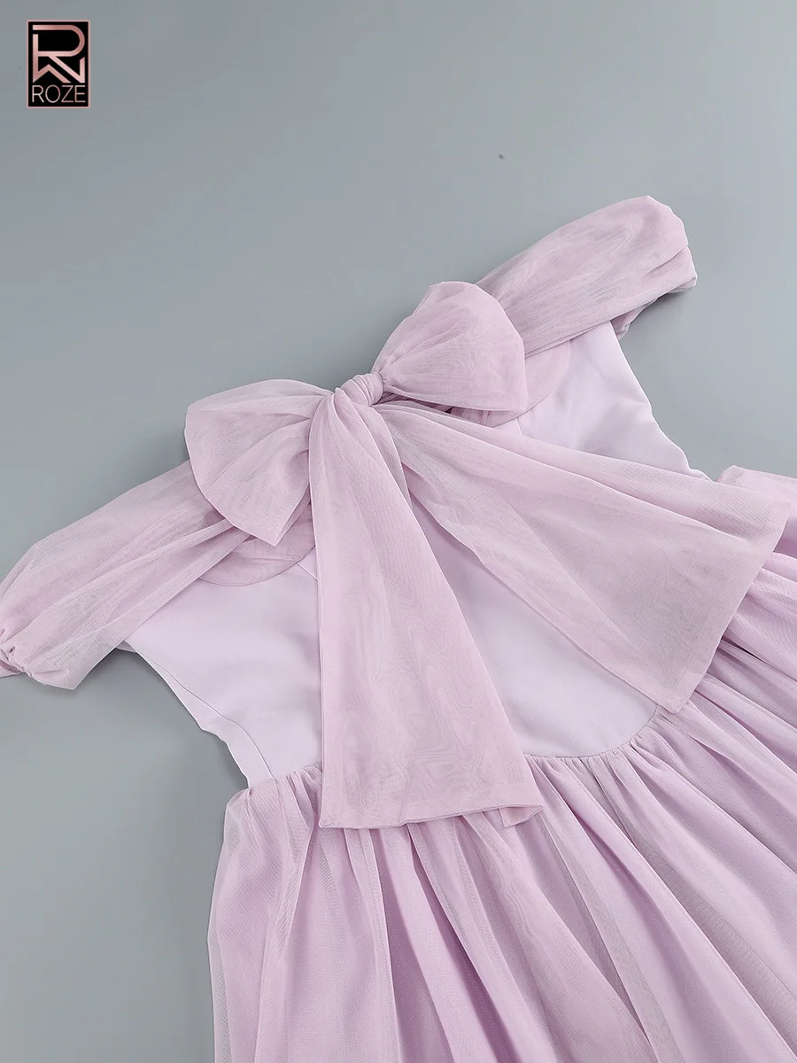 فستان لافندر مكشوف الكتفين - شبكة شفافة وتنورة مطوية، فستان حفل مسائي #4