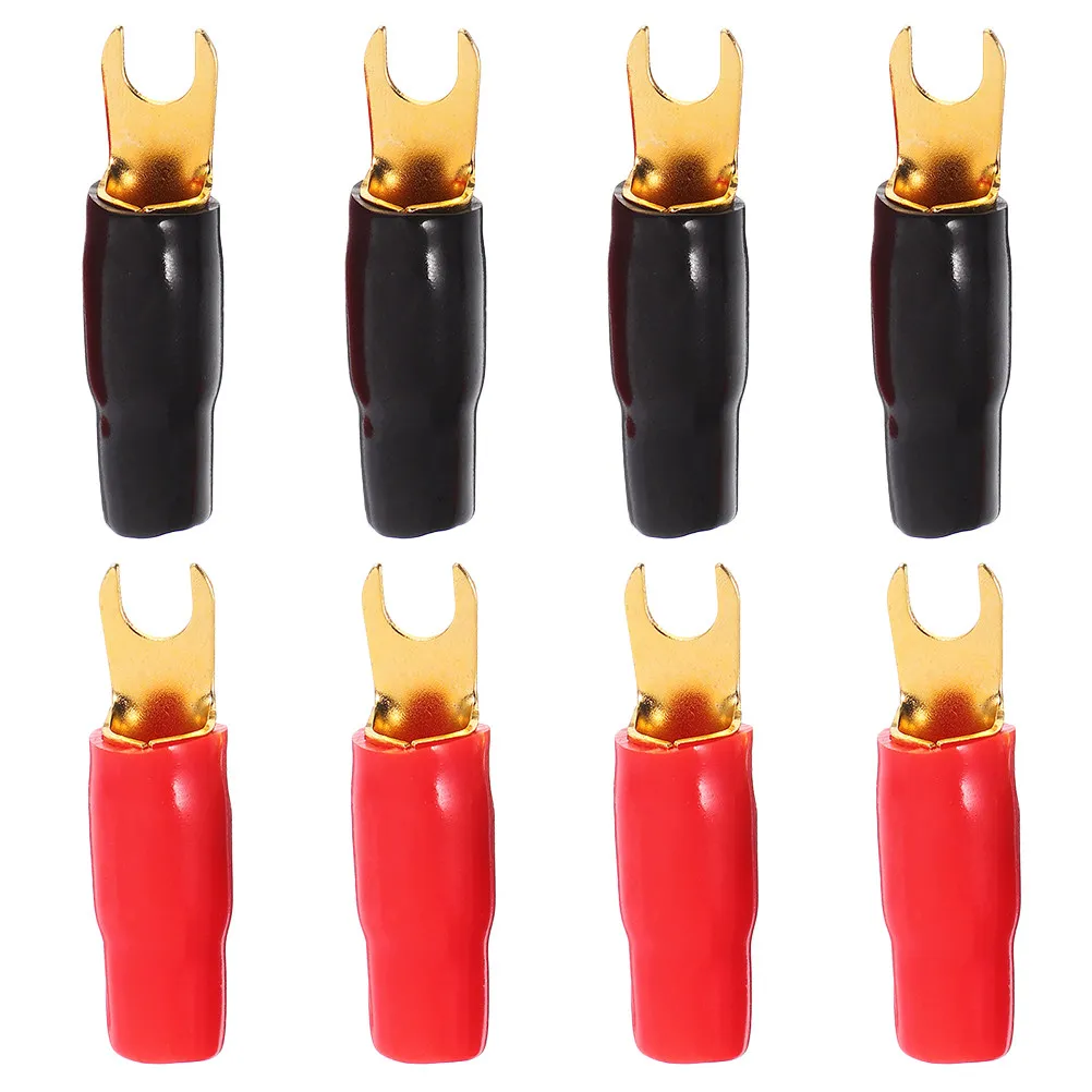4Pairs 0Ga Heavy Duty Gold Plated Fork Spade Terminal Connectors for Automotive Audio Systems Amplifier Speaker Wiring Reliable