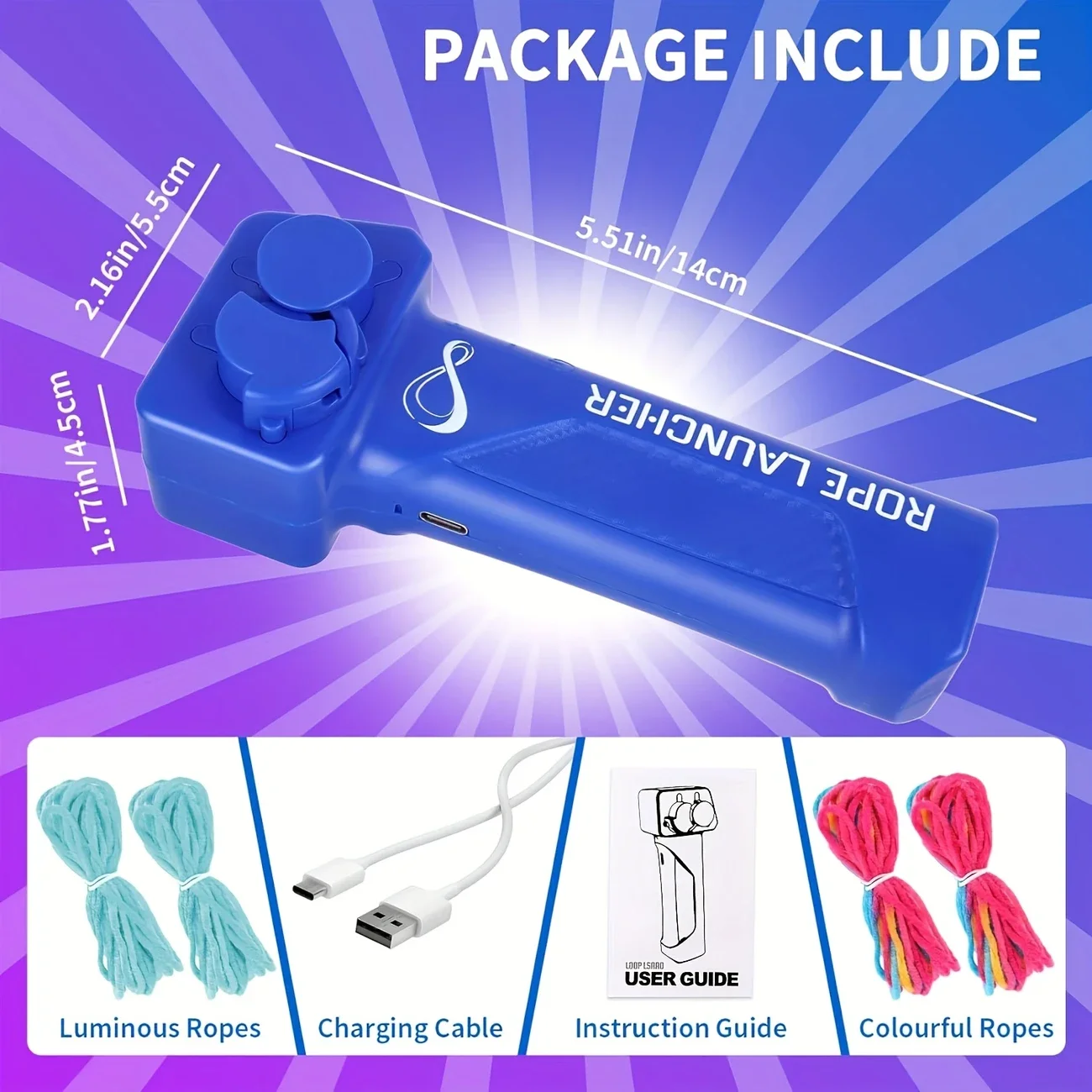 Lanzador de cuerda de cuerda, juguete antiestrés, cuerda de bucle que brilla en la oscuridad, lanzador de cuerda eléctrica USB, cuerda de mano, juguete para regalo genial
