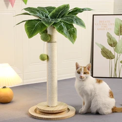 Cat Scratching Post with Hanging Balls, Natural Sisal Rope Scratch Post Tree Kitten Interactive Toy with Wooden Track Ball