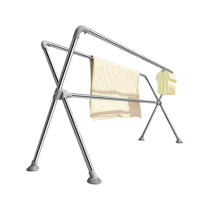 Rack de secagem de piso de haste dupla móvel Rack de secagem simples Haste dupla sem perfuração Ajuste de elevação Rack de secagem de haste telescópica