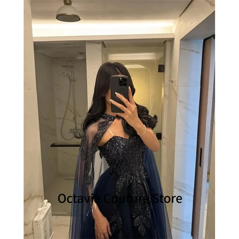 Maßgeschneiderte Cocktail-Gala-elegante Kleider, Geburtstagsparty-Kleid für Hochzeitsgäste, dunkelblau, Saudi-Arabien