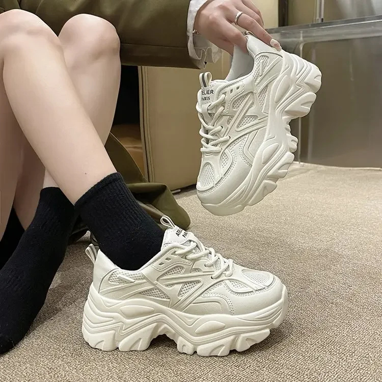 New Black Dad Chunky Sneakers Casual Vulcanized Shoes Woman High Platform Sneakers Lace Up White Sneakers Women 2023