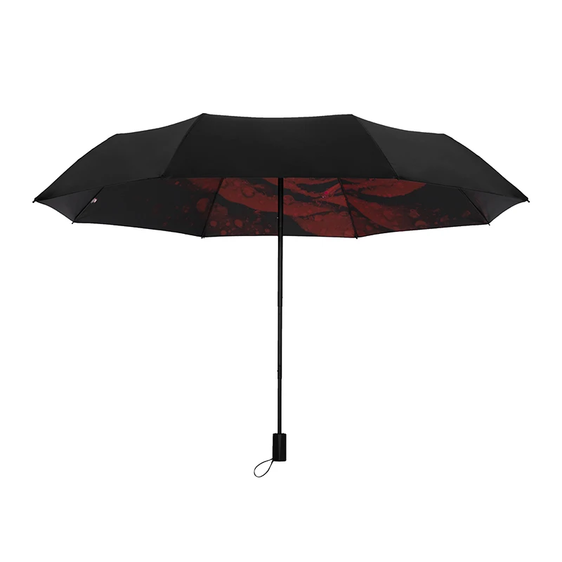 Red leaf Three Fold Manual Umbrella Black Glue Coating Rose Print Flower Pattern Umbrella Sun and Rain Protection Umbrella