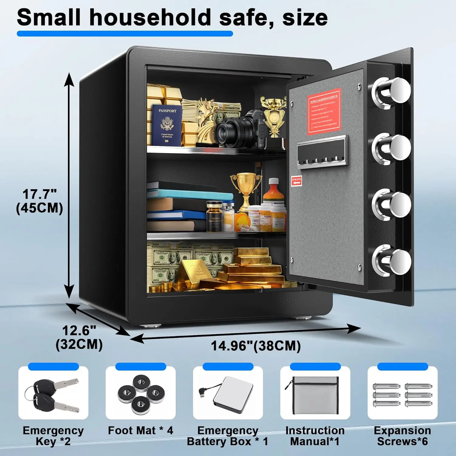 Safety Box, Small Safes for Home Lock Box with Electronic Keypad，Safe with Removable Shelf for Cash, Jewelry, Documents,Digital
