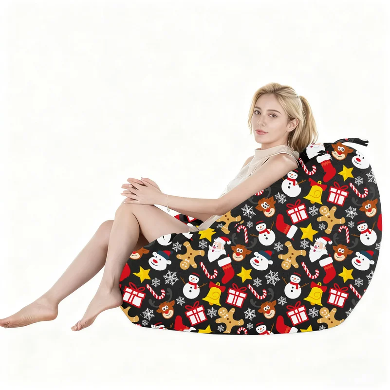 Christmas Bean Bag Chair Cover, Large Detachable Inner Liner Lazy Sofa Cover, Soft Comfortable Replacement Slipcover for Bedroom