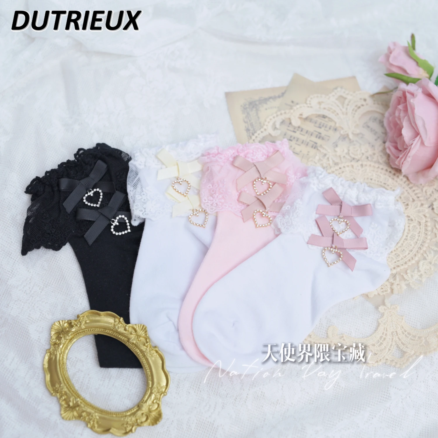 

Mass-Produced Japanese Style Maiden Lace Heart-Shaped Bow Leg Shaping Lolita Mid-Calf Socks Sweet Princess Girls Socks