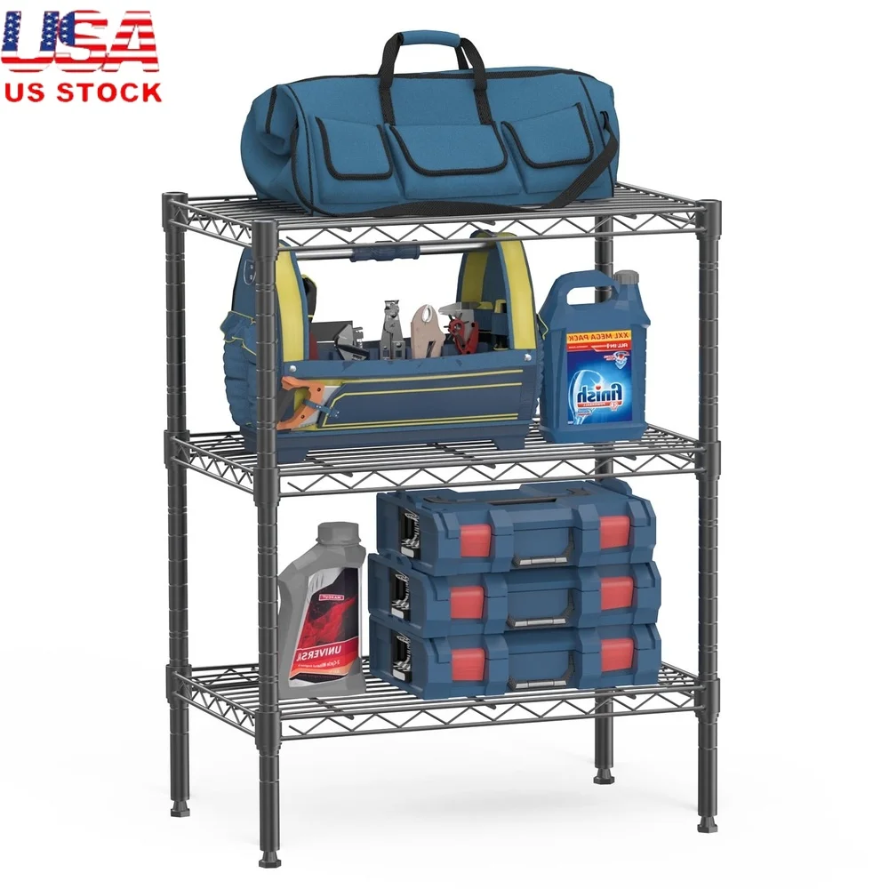 

Heavy Duty 3 Tier Wire Shelves Adjustable Storage Rack Freestanding Organizer Kitchen Garage Home Office