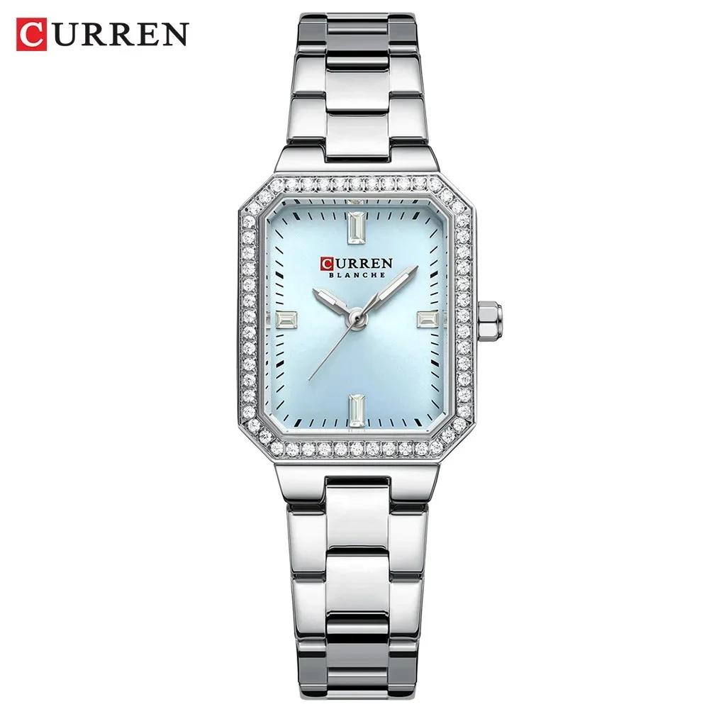 CURREN 9102 Ladies' Dainty Square Quartz Watch, Waterproof Rhinestone-embellished Casual Stainless Steel Strap Wristwatch