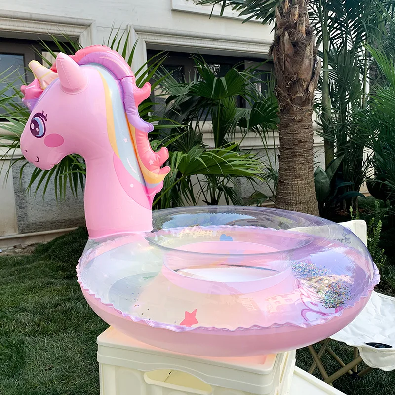 

2023 New Baby Rainbow Sequined Horse Swimming Ring Baby Adult Water Play Tube Float Seat Swim Circle Inflatable Pool Party Toy