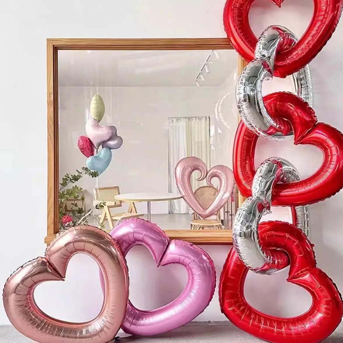 

40inch Large Aluminum Foil Bollow Out Heart Shaped Balloon Valentine's Day Wedding Decoration Shopping Mall Store Scene Layout