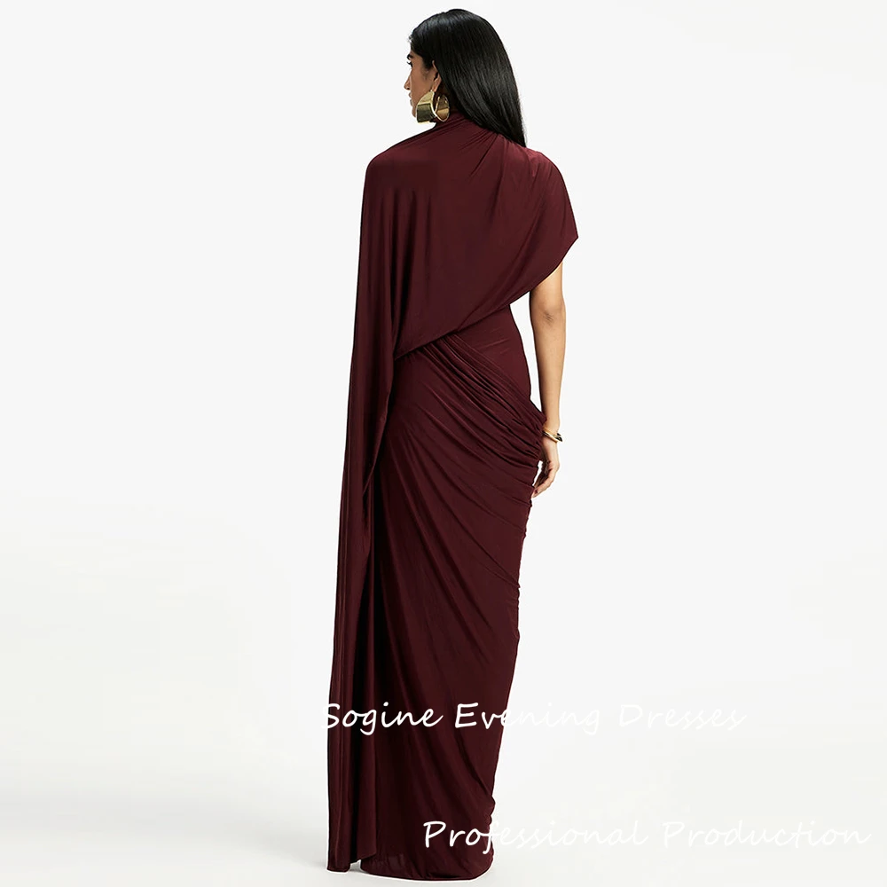 Cetim alta pescoço personalizado vestidos de baile meia manga sereia ruched borgonha cocktail vestidos de festa longo vestido formal para mulheres sexy