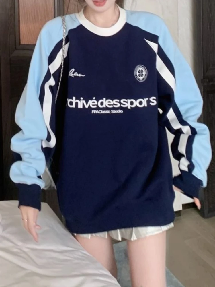 힙합 오버사이즈 셔츠 레트로 아메리칸 프린트 풀오버 봄 가을 신상 여성 루즈핏 긴팔 그래픽 탑 스트리트웨어 스웨트셔츠