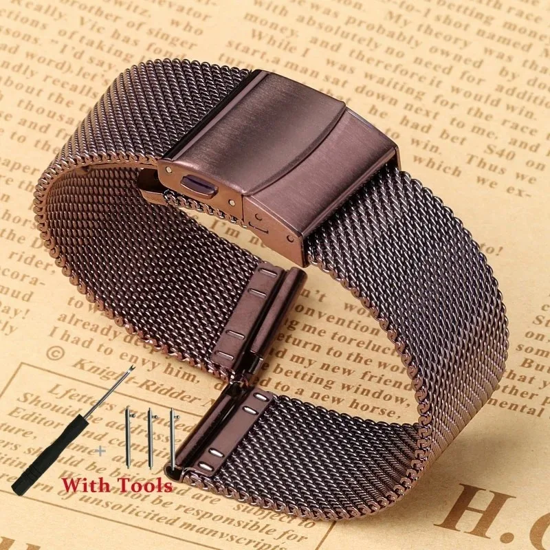 Quick Release 0.6 Thicken Stainless Steel Milanese Watch Strap For Smart Watch Universal Waterproof Wrist Watch Band 20mm 22mm