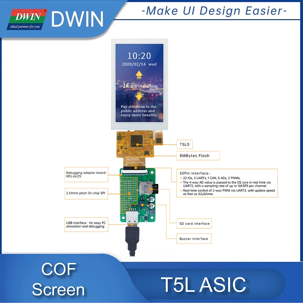 Dwin 4.3 "480X800 Ips Tft Lcd-scherm Cof Ultradunne En Ultralichte Capacitieve Scherm geïntegreerde Touch Panel DMG80480F043_01W