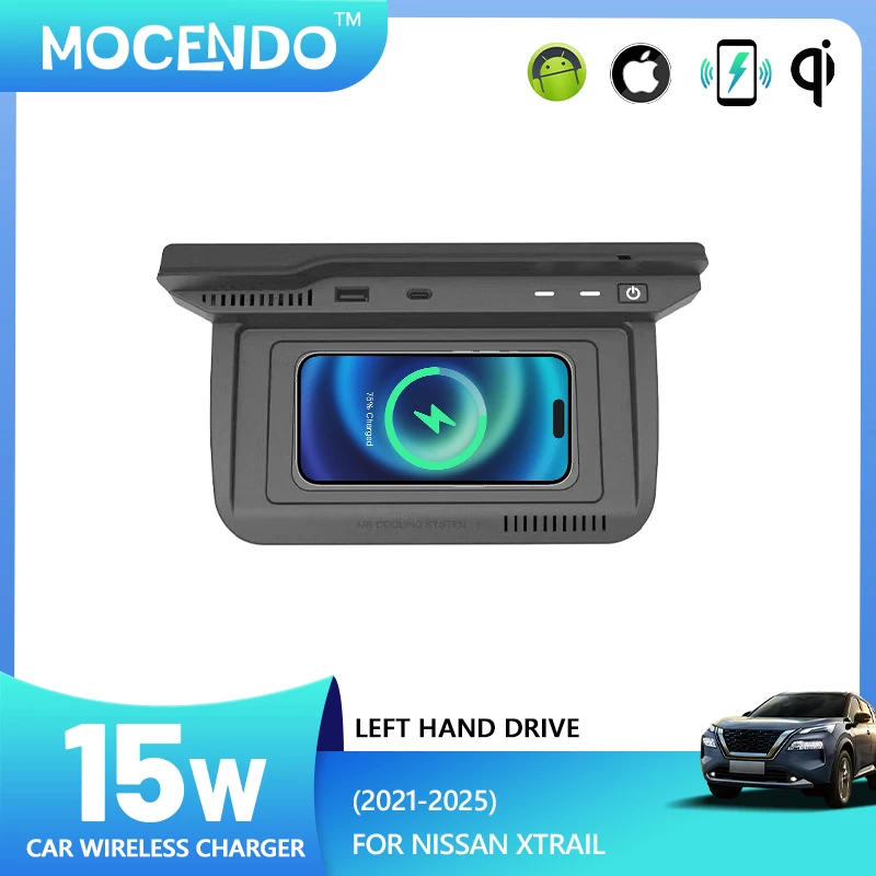 Almohadilla de carga inalámbrica para coche de 15W para Nissan Xtrail 2021-2025, soporte para cargador de teléfono, montaje móvil, carga rápida, Plug and Play Interior