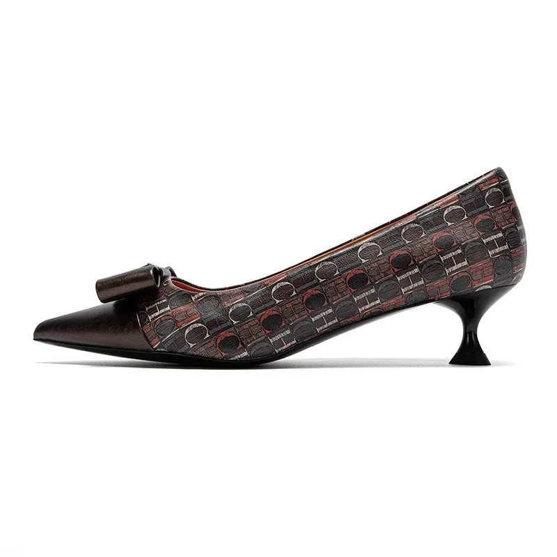 High-Heeled Shoes Elegant Fashion Female Commuting Low Heeled Shoes British Style Patchwork Design Lady Pointed Shoes