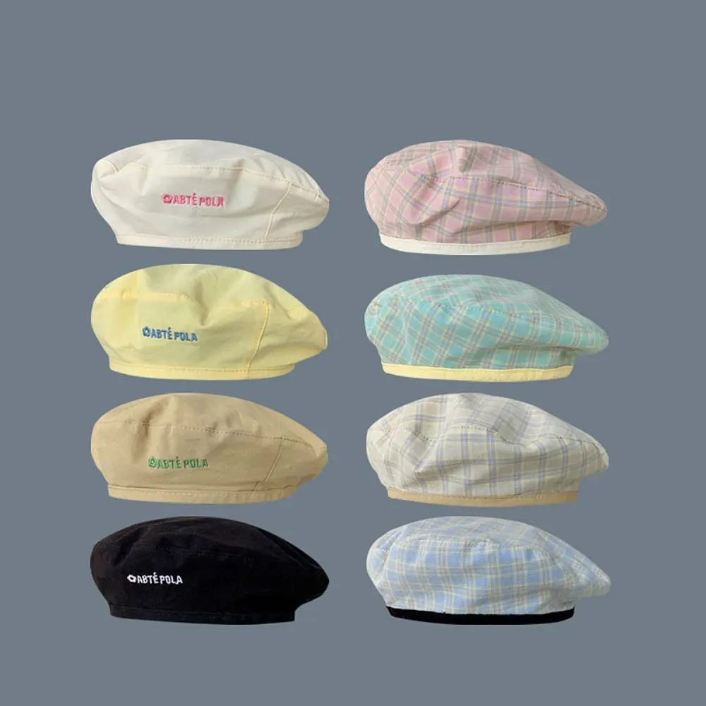 

Fashion Plaid Double-sided Beret Solid Color Flat Women Beanie Hat Painter Hat Japanese Octagonal Caps Girls