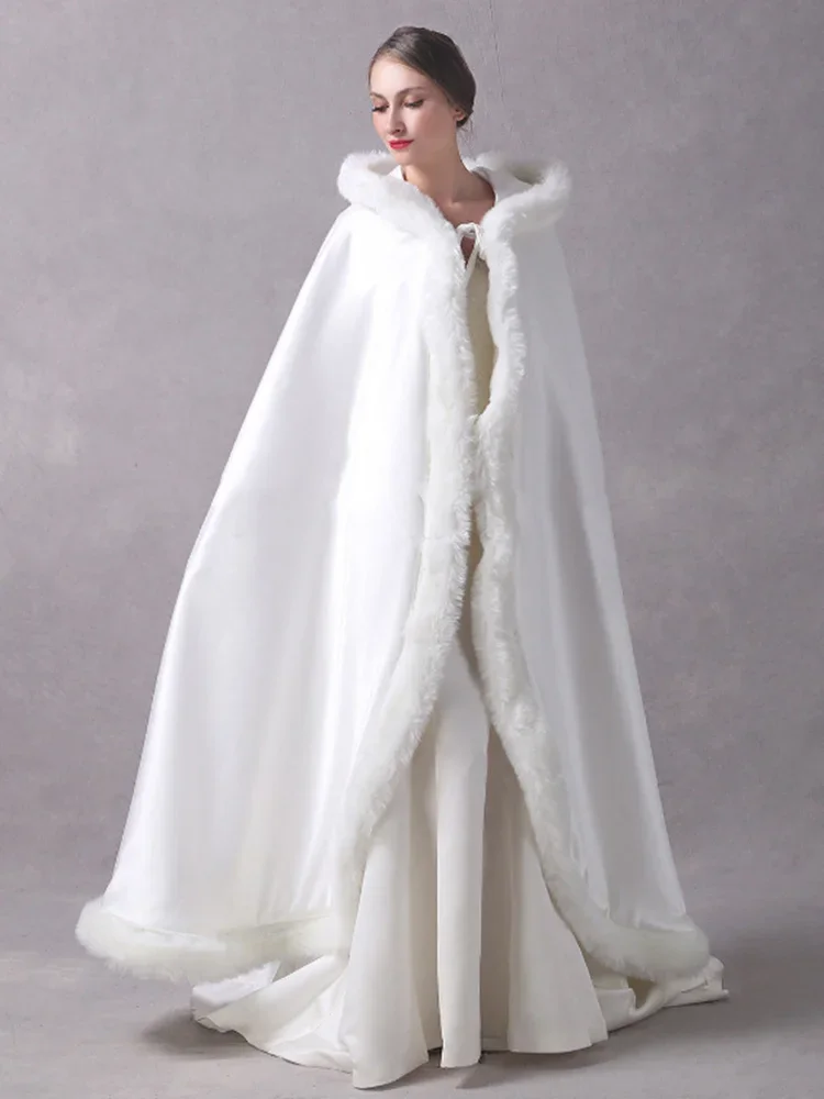 

Winter Faux Fur Long Bridal Cape Hooded for Wedding Jacket Coat Shawl Faux Fur Winter Wedding Cape bride Wedding Cloak