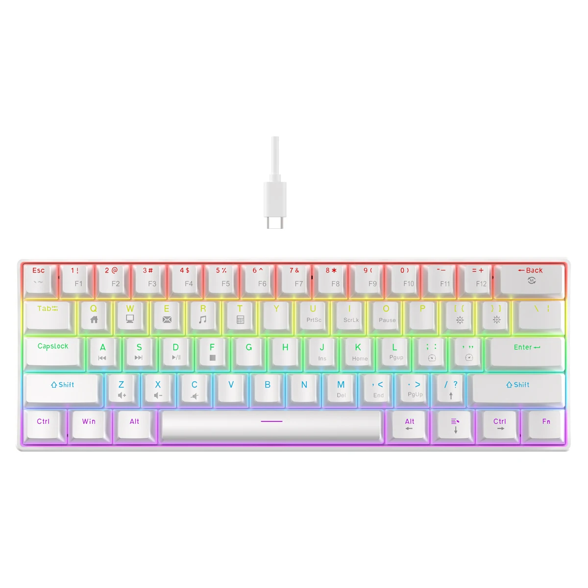 K61 Wired Mechanical Keyboard 10 Kinds of Colorful Lighting Gaming and Office For Microsoft Windows and Apple IOS System