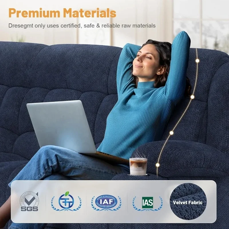 Modern 3-Seat Reclining Sofa with Flip Middle Backrest and Storage Drawer for Living Room