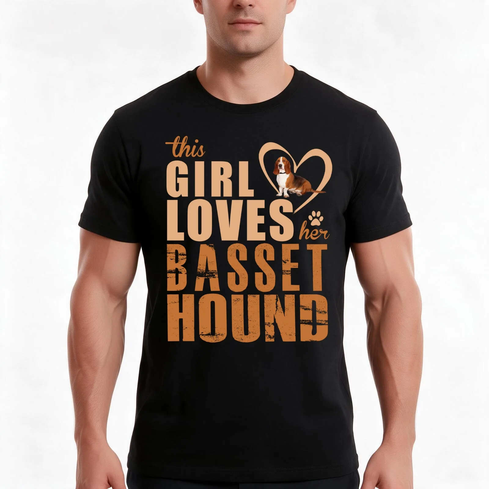 This girl loves her Basset Hound! T-Shirt, Summer Casual Cotton Tee, Oversized Streetwear Tops, Vintage Graphic Print