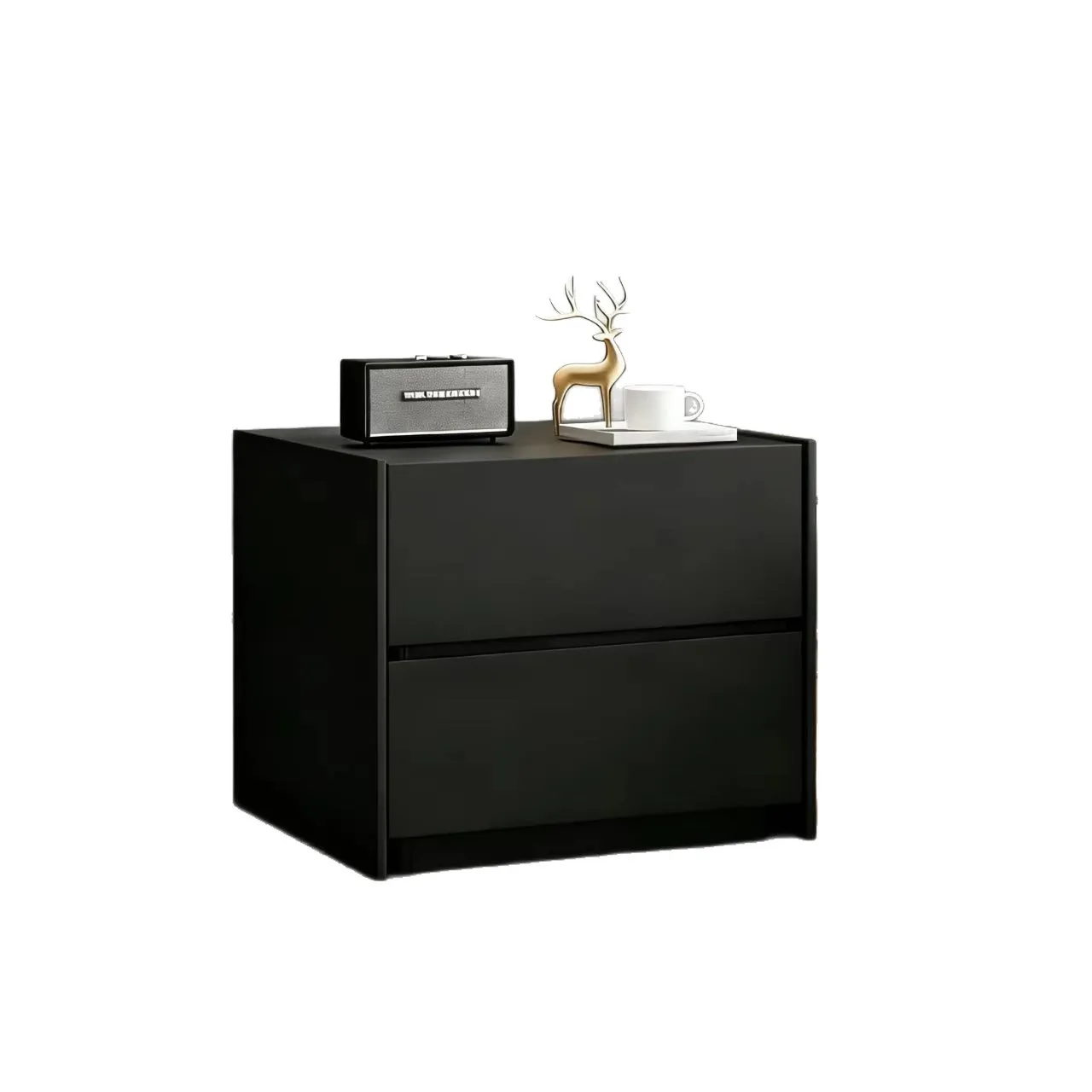 Deep walnut no handle bedside table double-sided large drawer floor-to-ceiling closed master bedroom