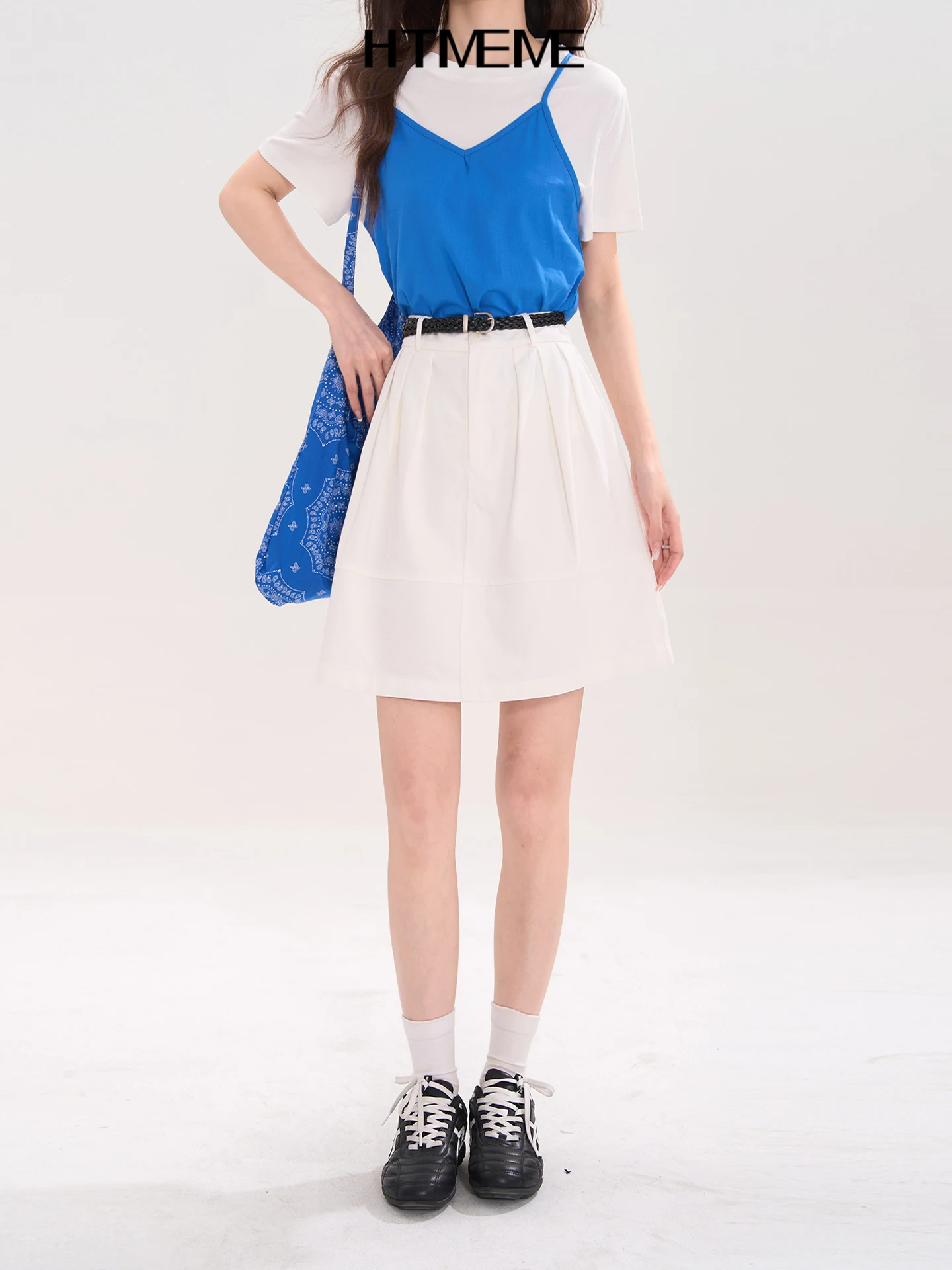 

Простая универсальная хлопковая юбка А-силуэта с высокой талией и плиссировкой для молодых женщин, весна-лето, средней длины