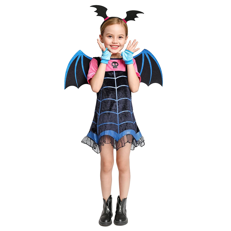 Disney Vampirina Costume Girl Halloween Disguise Witch Vampire Cosplay Dress Children Carnival Party Clothes with Wing Dress Up