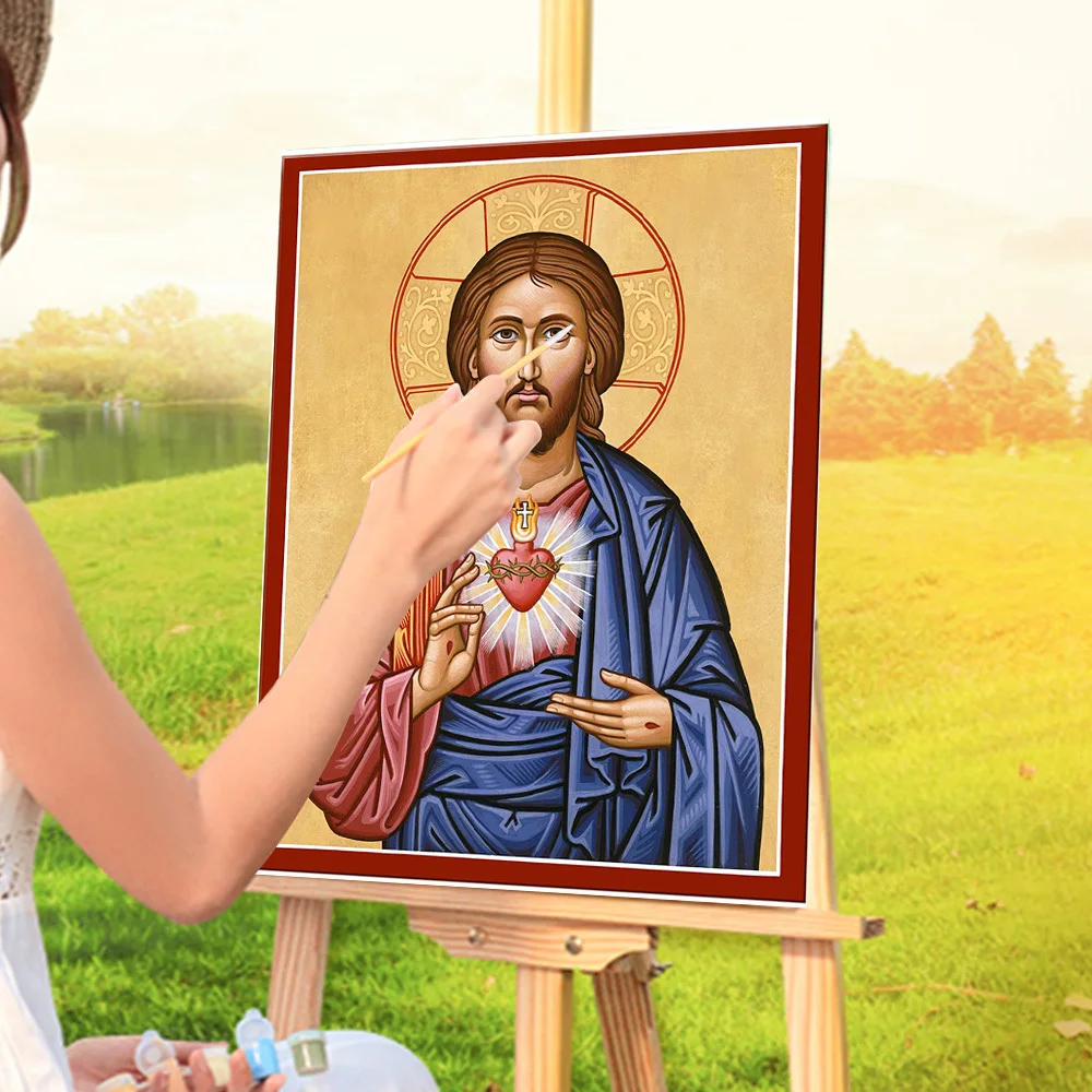 Region Orthodox Icon Painting By Numbers Set Acrylic Paints 50*70 Oil Painting New Design For Adults  Wholesale