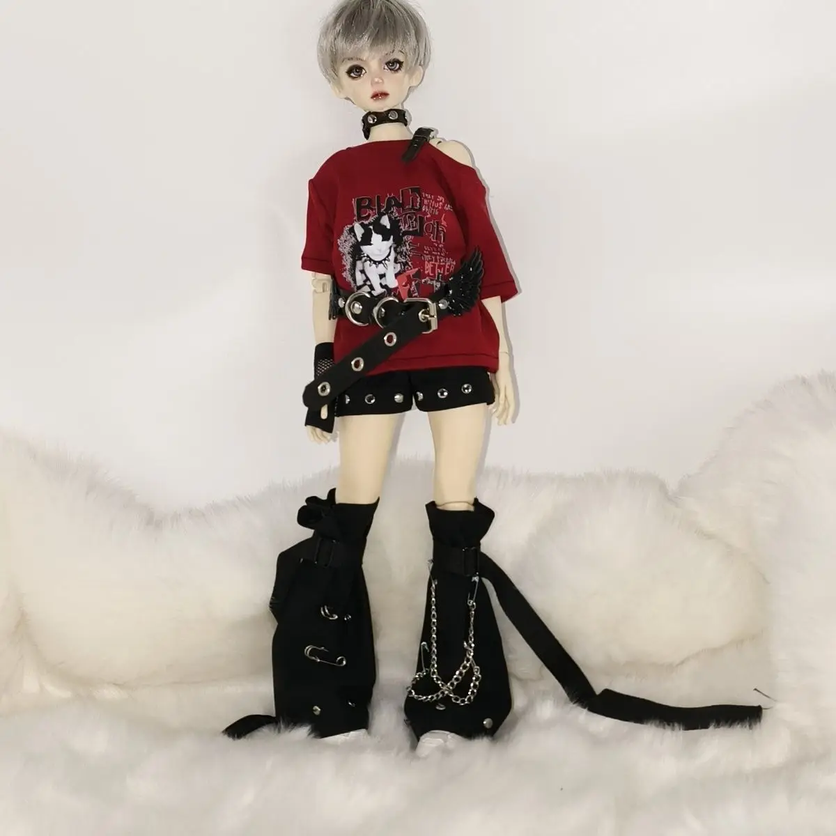 Y2K Doll Costume Fit 30Cm 45Cm Bjd Doll, Slant Shoulder Printed T-Shirt Leg Guards Doll Dress Up Accessories Excluding Doll