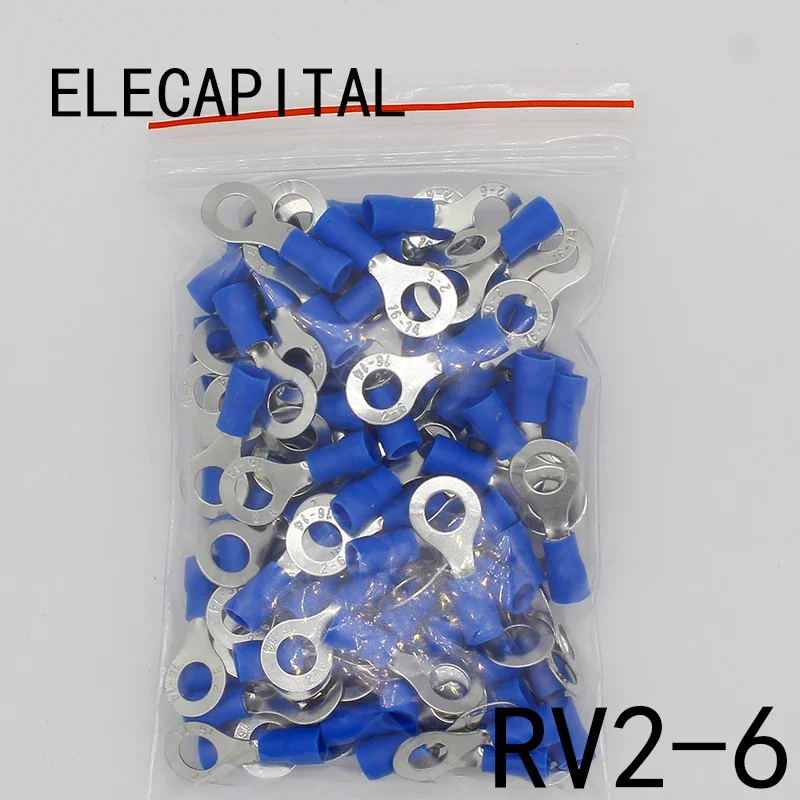 

RV2-6 Blue Ring insulated terminal Cable Wire Connector 100PCS/Pack suit 1.5-2.5mm Electrical Crimp Terminal RV2.5-6 RV