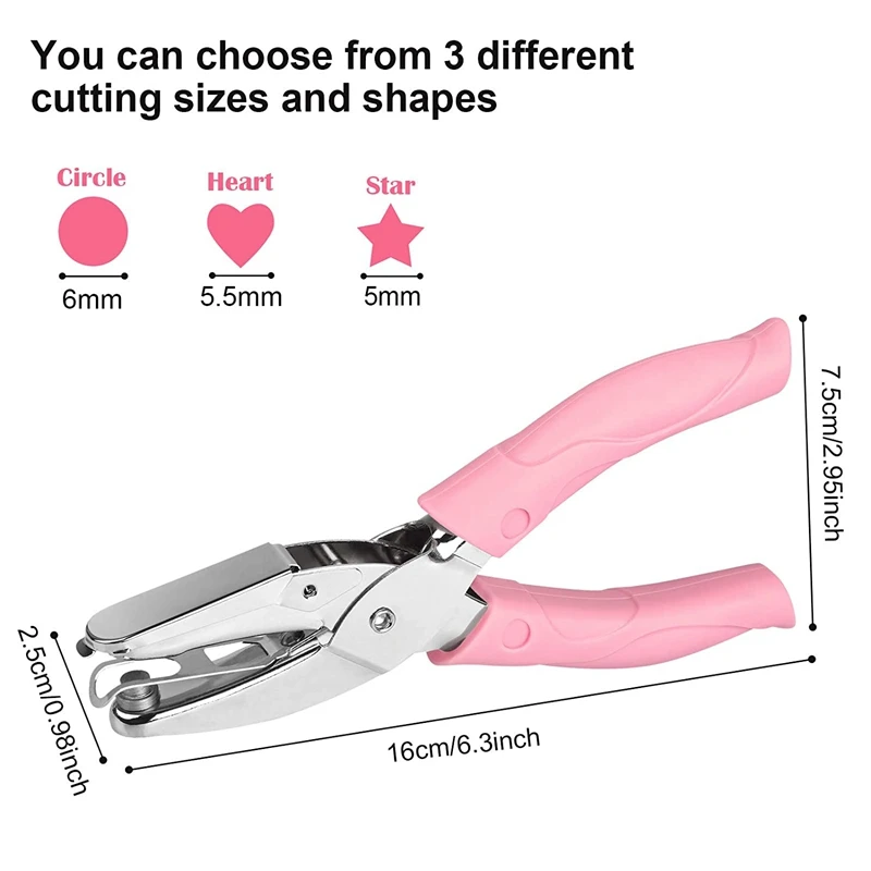 3 قطعة اليد لكمة المعادن ثقب واحد خرامة الورق الصغيرة الصغيرة ثقب صغير الناخس دائرة ستار القلب ثقب خرامة الورق