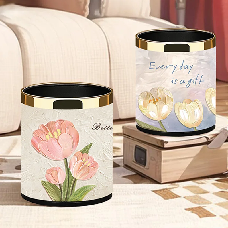 Tulip trash can household high-value bathroom toilet trash can large uncovered double-layer kitchen trash can