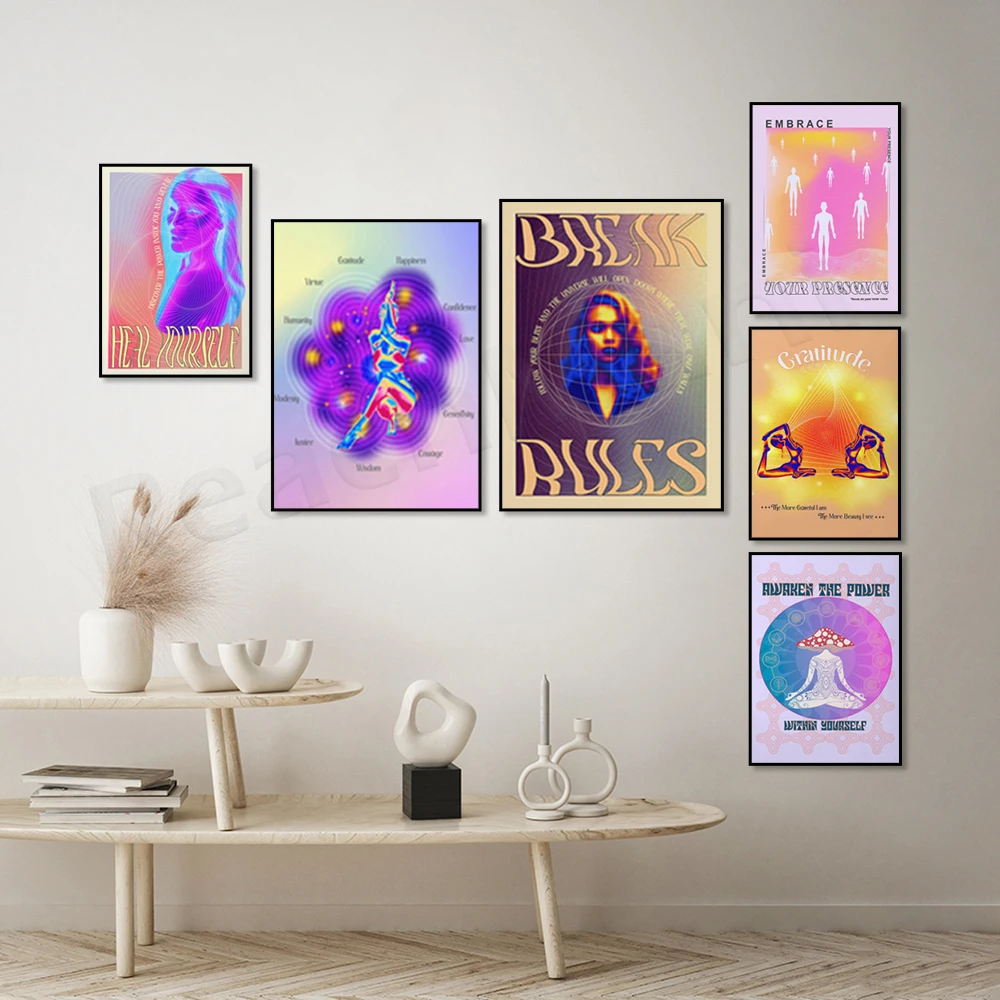 Halo Poster, Heal Yourself, Peace of Mind, Grain Gradient, 70's Vintage Print Y2K Aesthetic Room Decor, Affirmation Poster