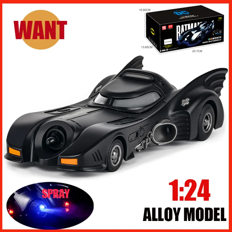 1:24 Batmobile Bat 1989 Pressofuso in lega Modello di auto Simulazione in metallo Suono Luce Tirare indietro Hot Wheels Kid Regalo di Natale Decorazione