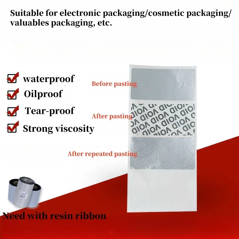 VOID Anti-counterfeiting Label Sticker Anti-tear Tamper-proof Silver Self-adhesive Printing Paper Label Need Ribbon