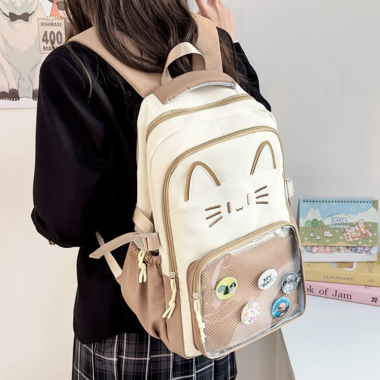 حقيبة ظهر شفافة جديدة على شكل قطة للفتيات، حقيبة كتف للسفر، حقيبة كتب للطلاب، حقيبة متعددة الاستخدامات للتنقل، خفيفة الوزن وم...