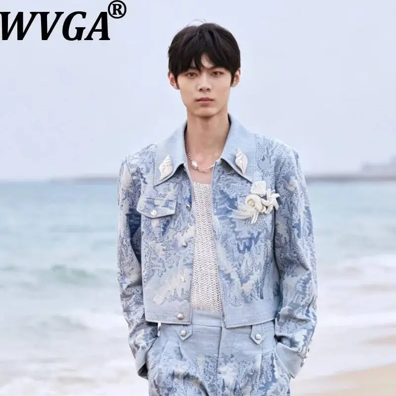 WVGA Spring Autumn New Men Heavy Industry Sequin Embroidery Vintage Fashionable Short Denim Jacket Niche Chic Casual Coat W25856