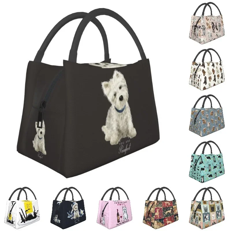 Cute West Highland White Terrier Dog Insulated Lunch Bags for Women Portable Westie Puppy Cooler Thermal Lunch Box Work Picnic